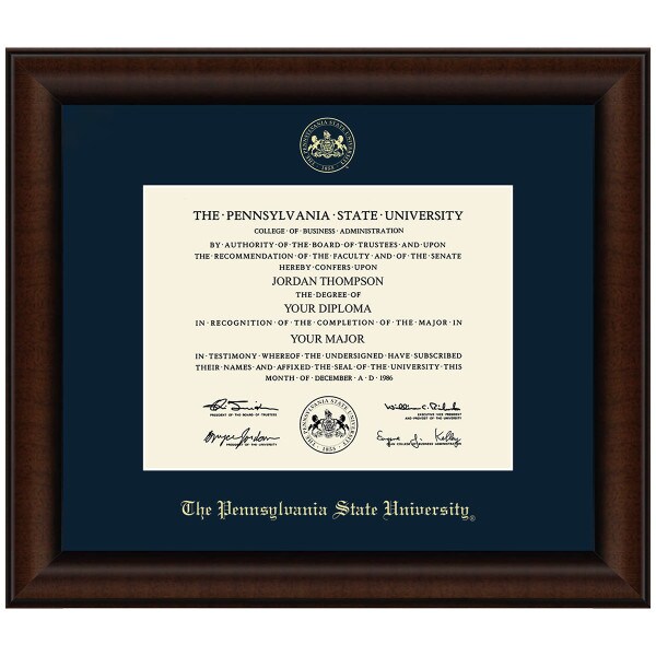 Diploma Frame Lenox, Walnut Finish, Gold Embossed Seal The Pennsylvania State University, Navy Mat